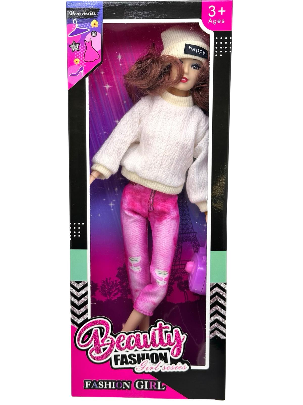 Papusa Fashion Girl cu accesorii outfit alb roz Papusa Fashion Girl cu accesorii outfit alb roz - imagine 1