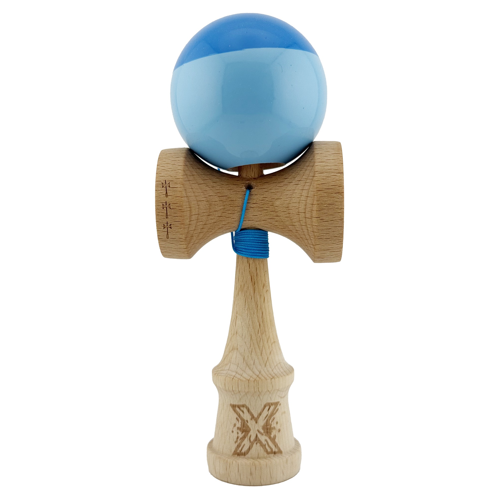 kendama-x-originala-profesionala-flippy-big-cups-v2-super-sticky-cu-cupe-mari-rulment-metalic-din-le-main-691dc89bc889d Kendama profesionala X cu cupe mari si ata albastra albastru bleu - imagine 1