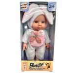 Papusa bebelus animalut iepuras 17 cm din plastic cauciucat