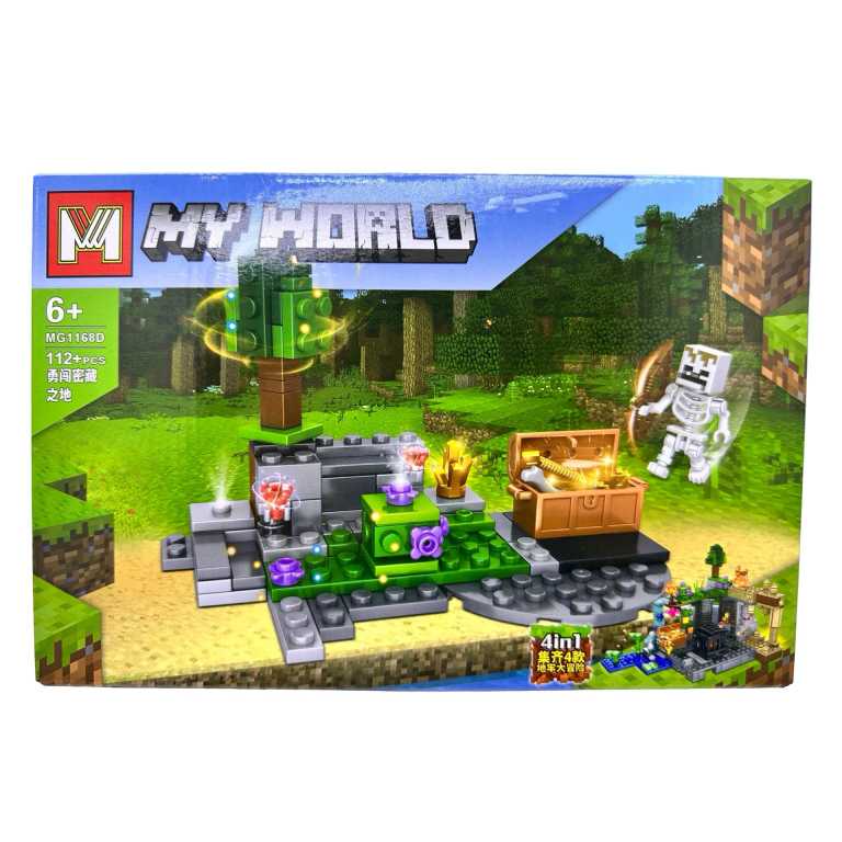 Set constructie My World ascunzatoare cu cufar si schelet 4 in 1 cu 112 piese aventura in padure mg1168D