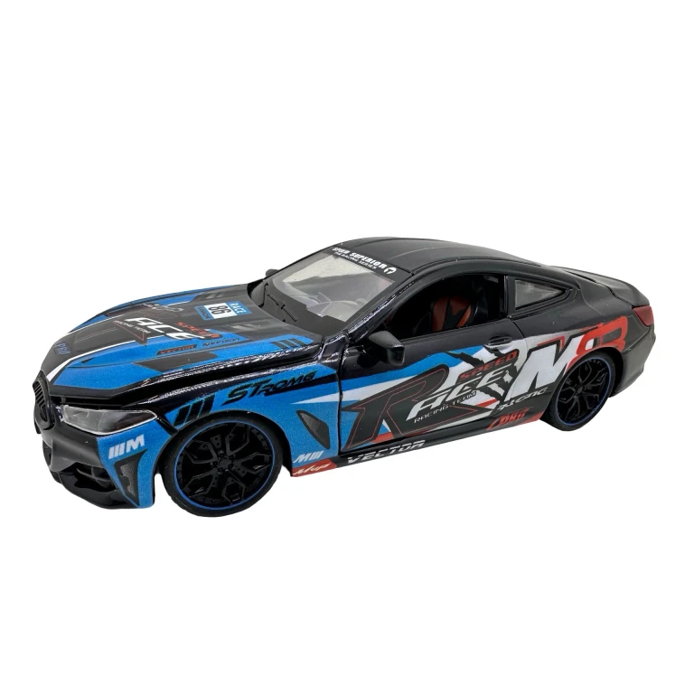 Macheta BMW M4 Racing albastru 1:24 metal pull back lumini si sunete