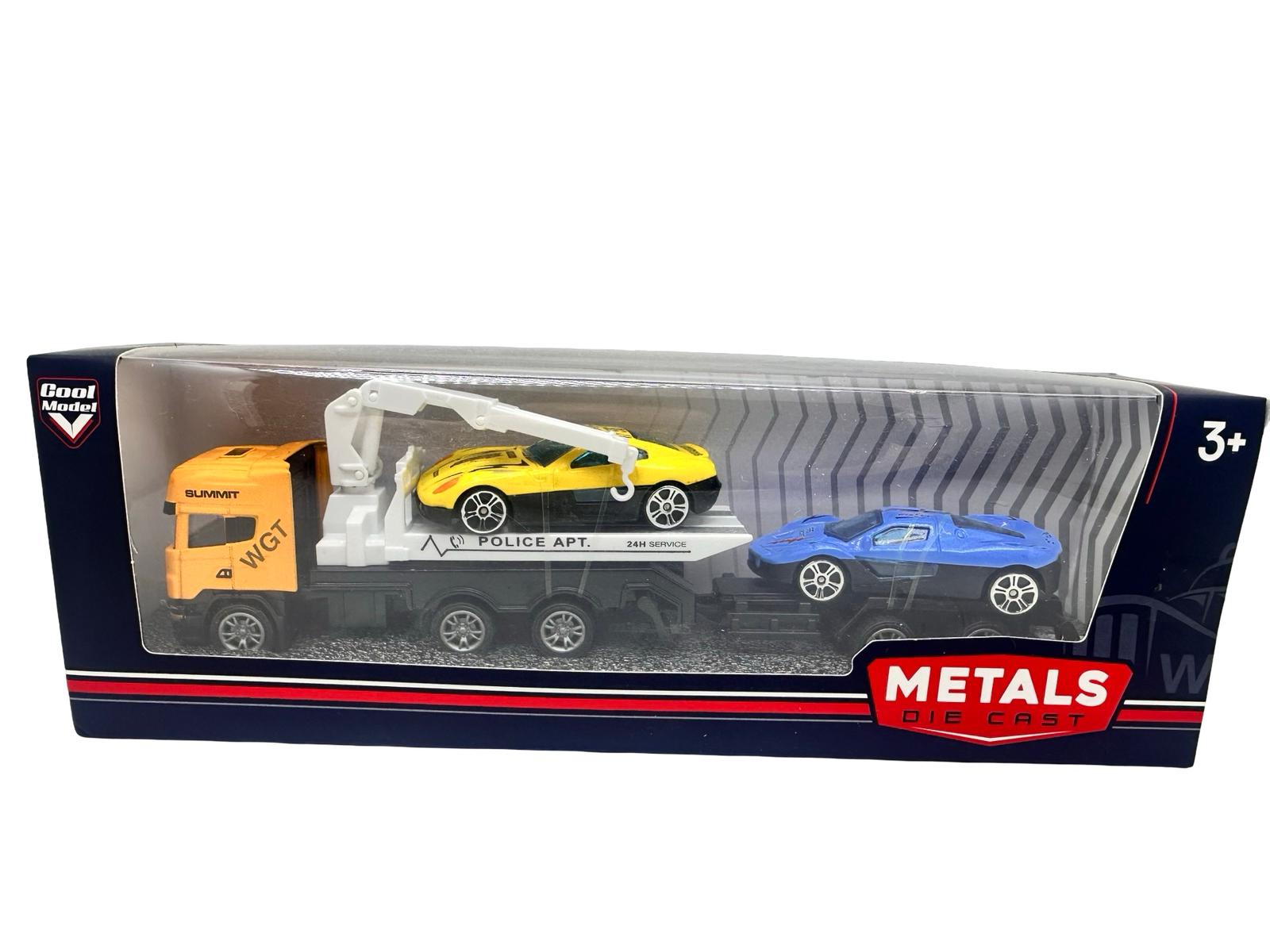 WhatsApp Image 2026-01-22 at 13.53.09 (3) Macheta camion platforma auto 1:43 galben cu doua masini