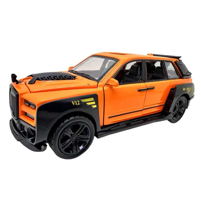 Macheta Rolls Royce Cullinan 1:28 portocaliu usi deschise lumini sunete pull back