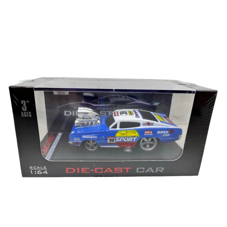 Macheta Dodge Charger 1966 1:64 replica metal anvelope cauciuc detalii motor albastru