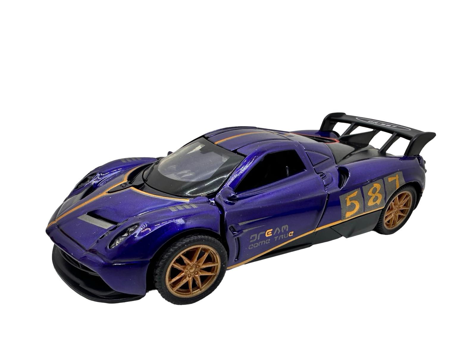 Macheta Pagani Huayra 1:38 replica metal usi deschise detalii interior mov Macheta Pagani Huayra 1:38 replica metal usi deschise detalii interior mov