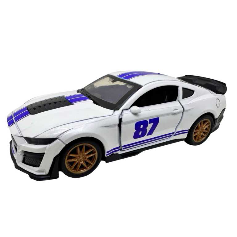 Macheta Ford Mustang Shelby GT500 1:38 alb usi capota portbagaj lumini sunete pull back