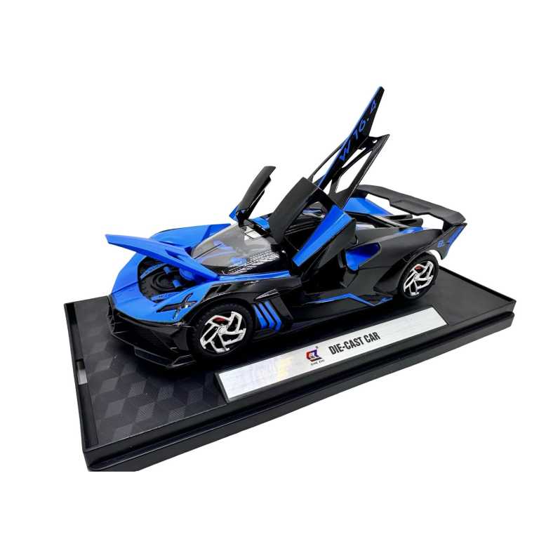 Macheta Bugatti Bolide albastru negru 1:32 metal cu lumini si sunete deschidere completa