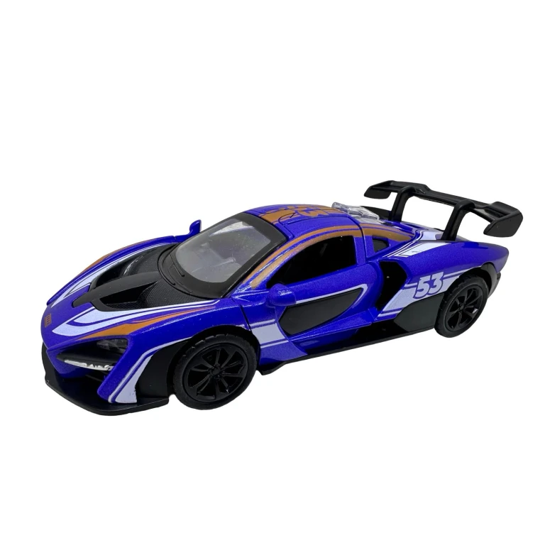 Macheta McLaren albastra 1:28 replica metal lumini si sunete usi fluture deschise