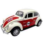 Macheta Volkswagen Beetle clasica crem rosu1:32 replica metal usi deschise lumini si sunete