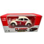 Macheta Volkswagen Beetle clasica crem rosu1:32 replica metal usi deschise lumini si sunete - imagine 6