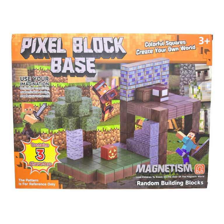 Set cuburi magnetice Pixel Block Base cu 3 personaje jucarie de constructie creativa pentru copii