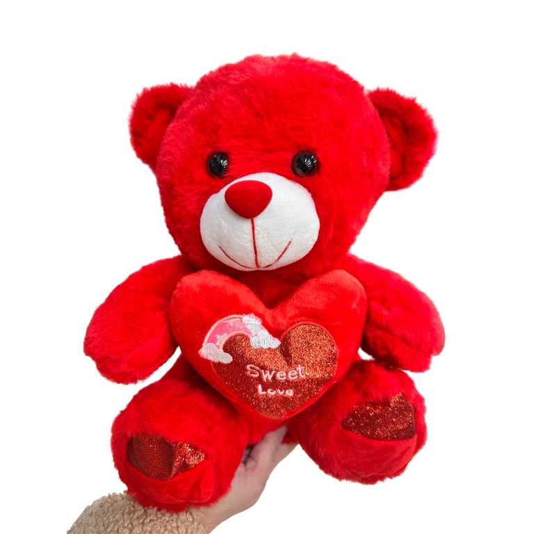 Urs rosu 30cm cu inima de plus