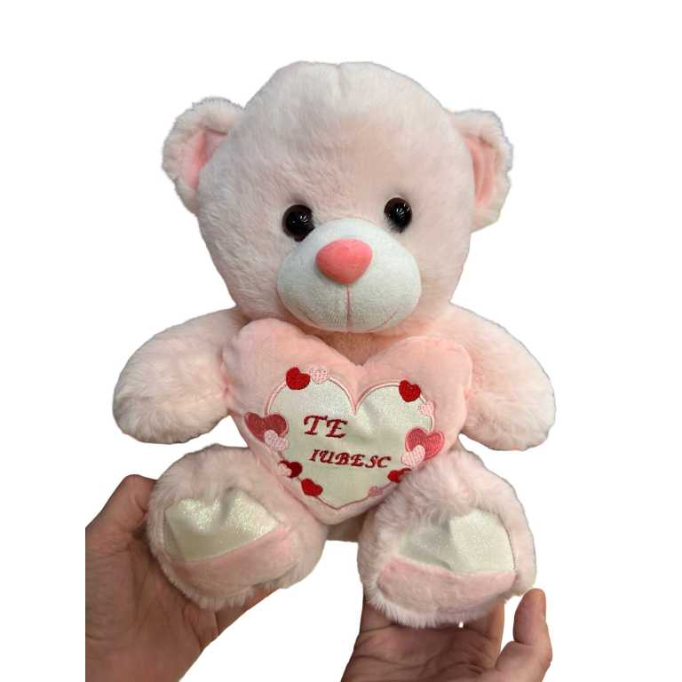 Urs roz 30cm cu inima de plus