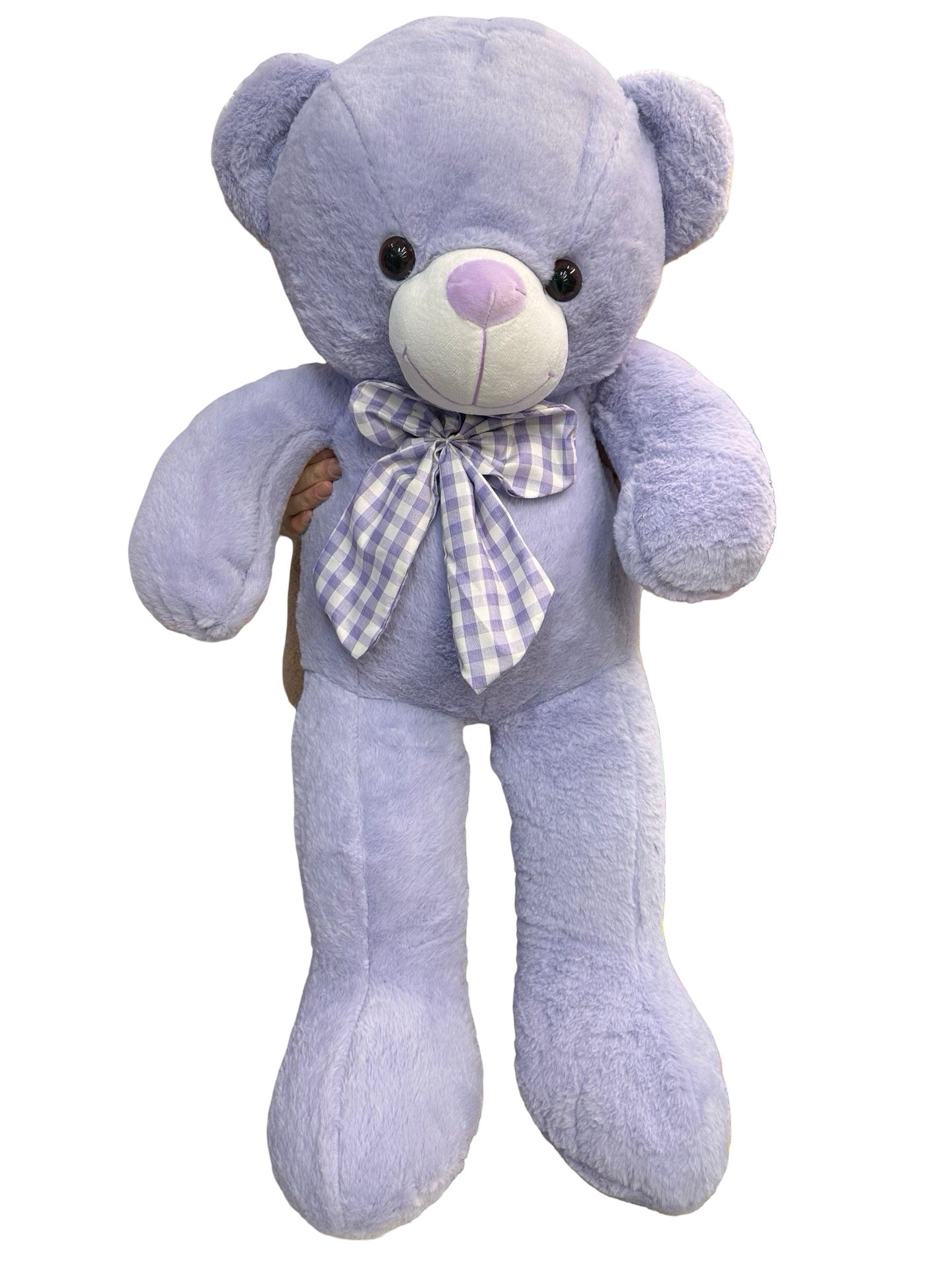 WhatsApp Image 2026-02-09 at 19.27.10 Urs de plus 90 cm mov deschis jucarie gigant pufoasa cu fundita
