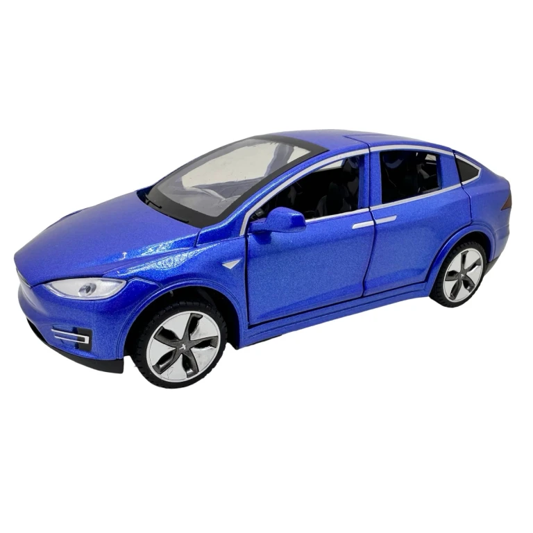 Macheta Tesla Model X albastra 1:32 replica metal die-cast usi si capota functionale