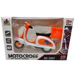 Macheta Scuter Motocross orange Off Road 1:18 replica metal cu suspensii si cutie transport spate