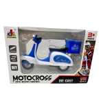 Macheta Scuter Motocross albastru Off Road 1:18 replica metal cu suspensii si cutie transport spate