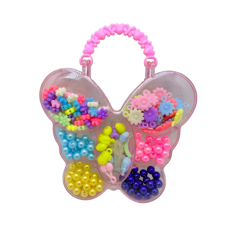 Set Creatie Bratari si Coliere pentru Copii Cutie Fluture margele colorate si pandantive