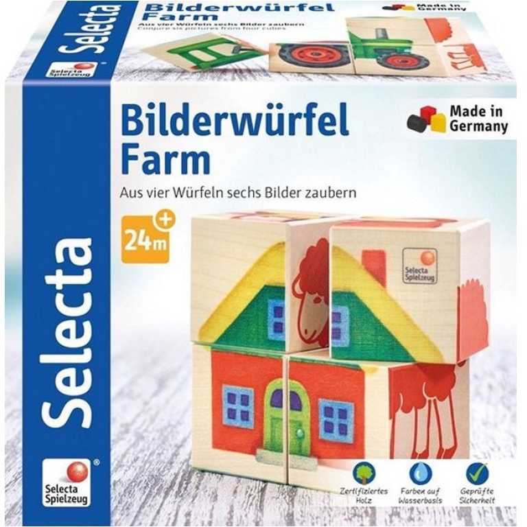 Schmidt Selecta Jucarie din lemn Bilderwurfel Farm
