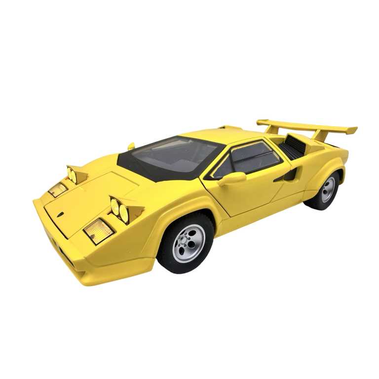 Macheta Lamborghini Countach galben 1:24 replica metal lumini si sunete usi tip foarfeca