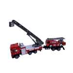 Set camion pompieri cu macara si remorca autospeciala pompieri 1:64 replica metal scara extensibila