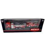 Set camion pompieri cu macara si remorca autospeciala pompieri 1:64 replica metal scara extensibila - imagine 4
