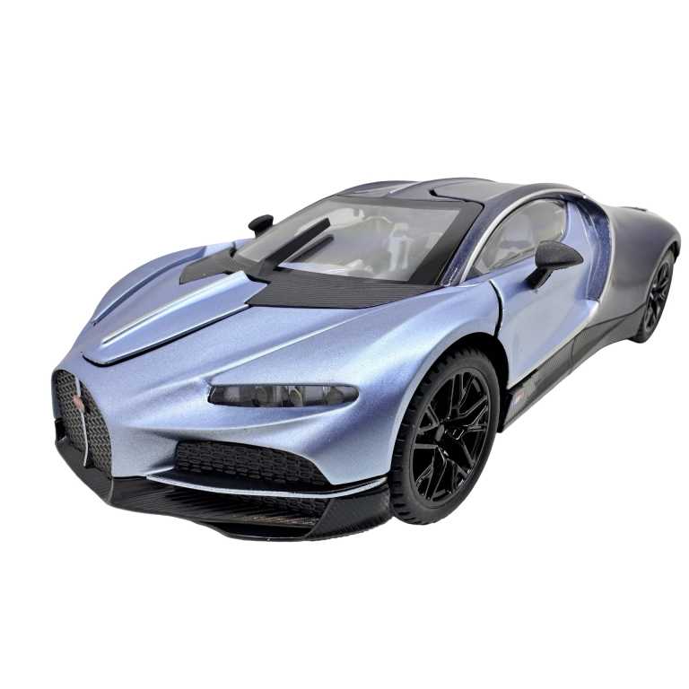 Macheta Bugatti Chiron albastru 1:24 replica metal lumini si sunete usi capota si portbagaj deschise