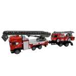 Set camion pompieri cu macara si remorca autospeciala pompieri 1:64 replica metal scara extensibila