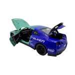 Macheta Nissan GT-R R35 verde albastru Falken 1:32 replica metal lumini si sunete usi capota si portbagaj deschise