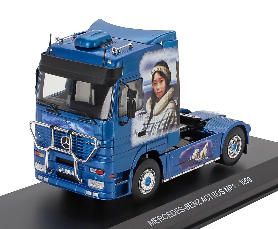 Macheta metalica Mercedes-Benz Actros 1851 MP1 cap tractor 2 axe 1998 Eskimo Arctic Airbrush 1:43 albastru Macheta metalica Mercedes-Benz Actros 1851 MP1 cap tractor 2 axe 1998 Eskimo Arctic Airbrush 1:43 albastru - imagine 1