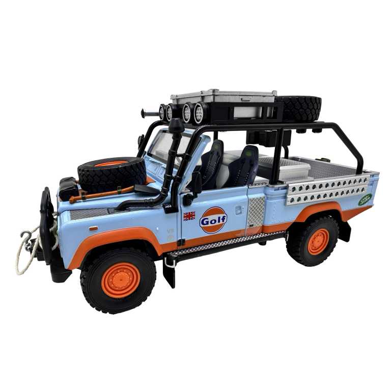 Macheta Land Rover Defender albastru off road 1:24 replica metal lumini si sunete usi capota deschise