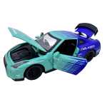Macheta Nissan GT-R R35 verde albastru Falken 1:32 replica metal lumini si sunete usi capota si portbagaj deschise - imagine 6