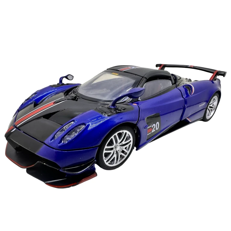 Macheta Pagani Huayra albastra BC 1:32 replica metal lumini si sunete usi capota si portbagaj deschise