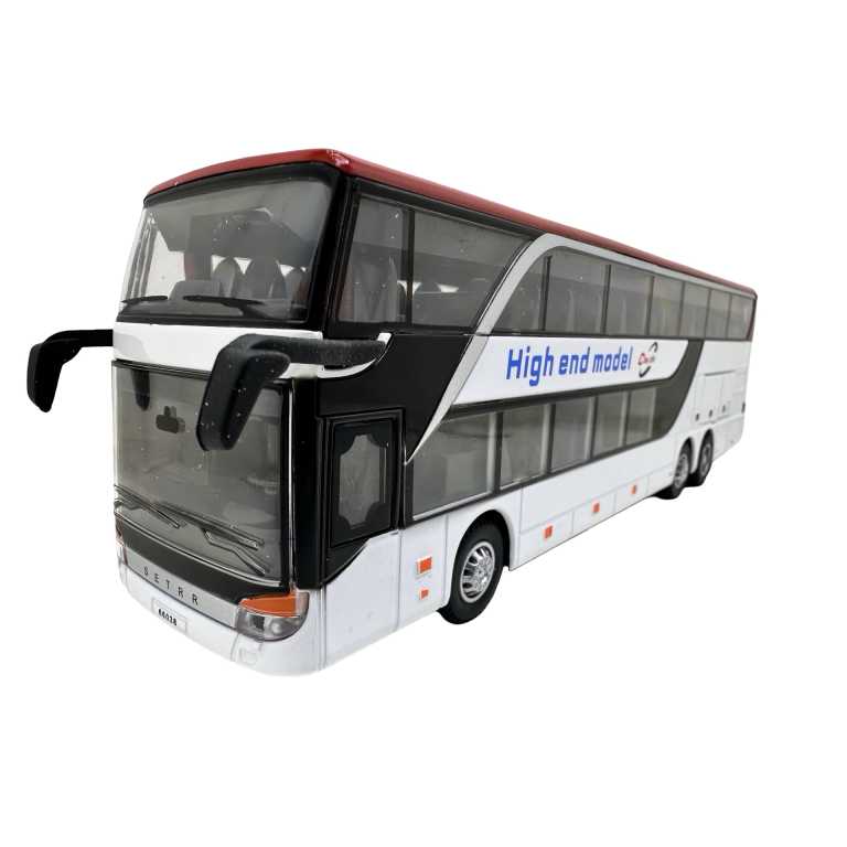 Macheta metal Autobuz Setra alb etajat 1:32 model autocar turistic cu usi si compartimente deschise sunet si lumini