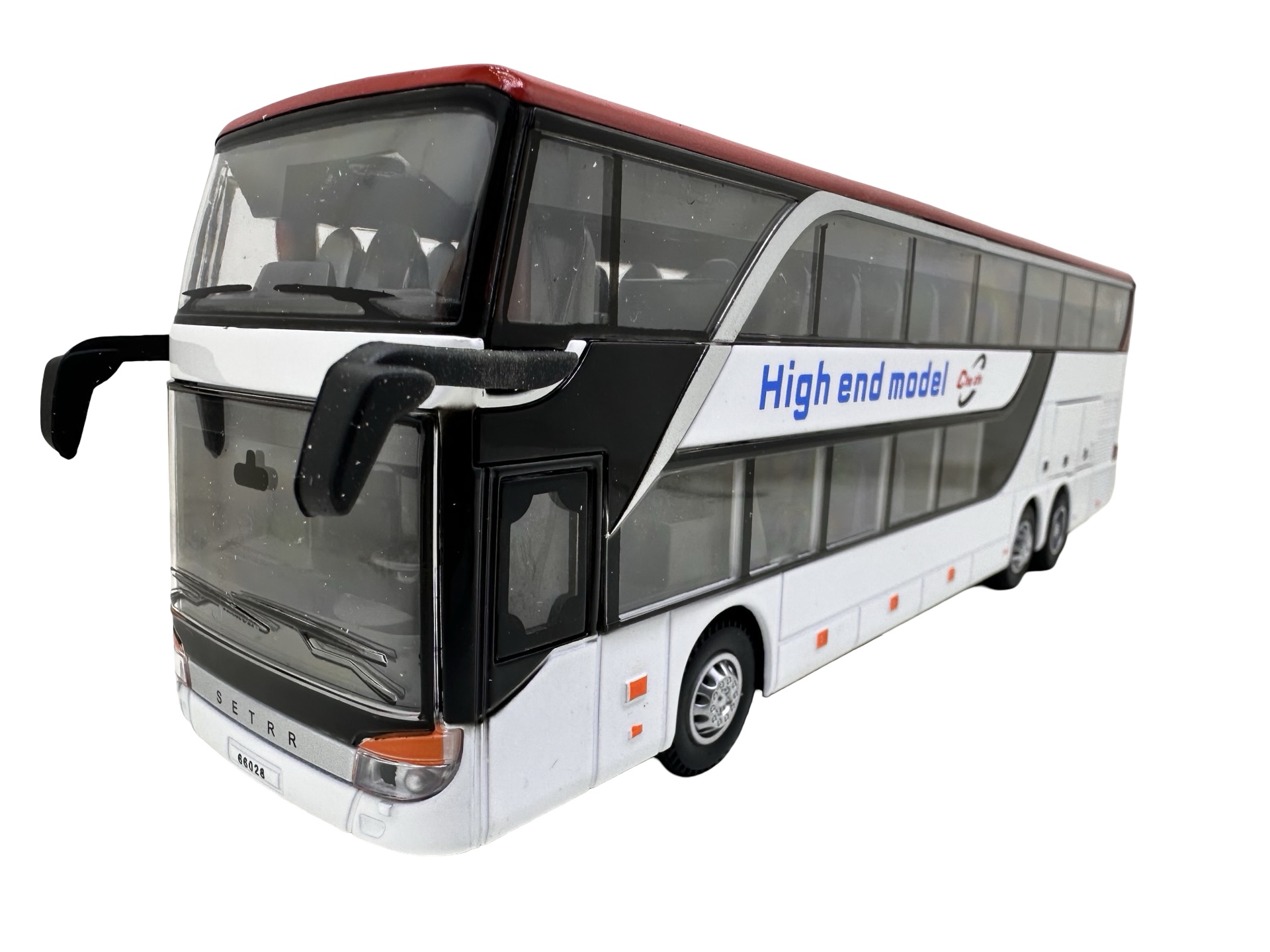 488 Macheta metal Autobuz Setra alb etajat 1:32 model autocar turistic cu usi si compartimente deschise sunet si lumini