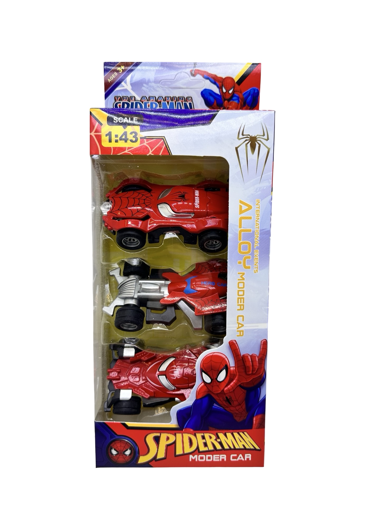 490 Set masini Spiderman 3 buc 1:34 masini din metal super erou pentru copii