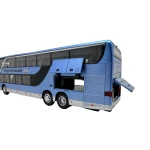 Macheta metal Autobuz Setra albastru etajat 1:32 model autocar turistic cu usi si compartimente deschise sunet si lumini