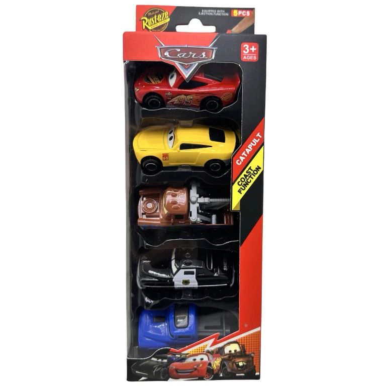 Set 5 Machete Cars cu lansator catapulta masini Lightning McQueen Sheriff Mater
