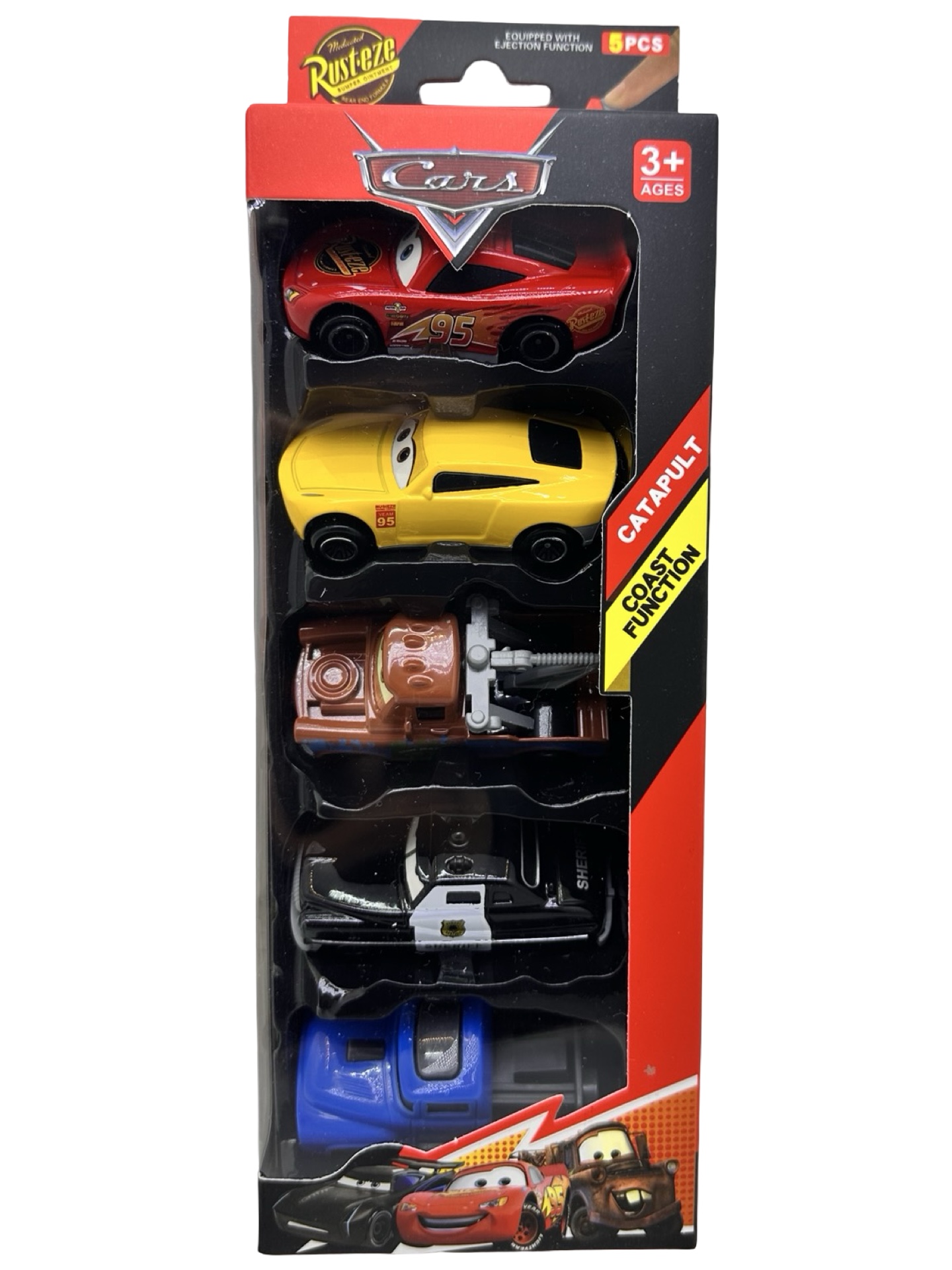 520 Set 5 Machete Cars cu lansator catapulta masini Lightning McQueen Sheriff Mater