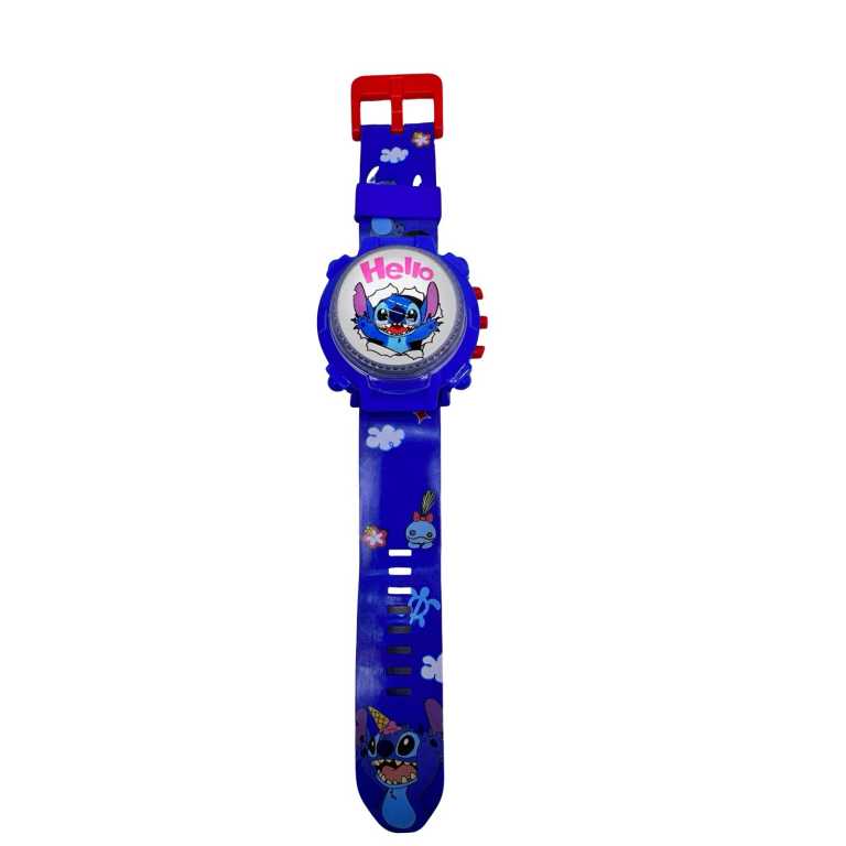 Ceas copii electronic cu capac rotitor Stitch albastru curea reglabila