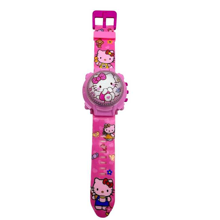 Ceas copii electronic model Hello Kitty roz curea reglabila capac rotitor