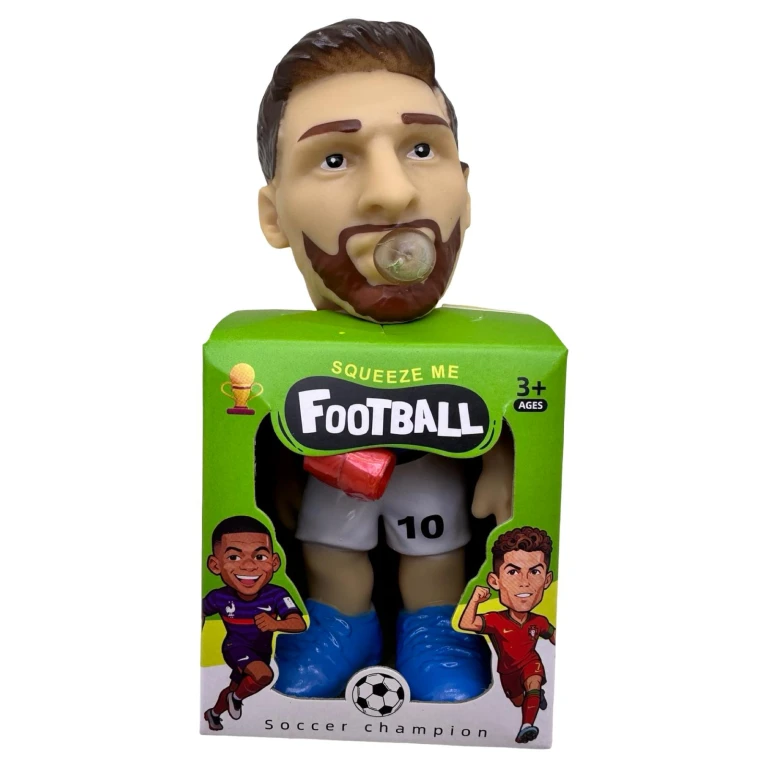 Figurina fotbalist antistres cu bula de mestecat Football squeeze jucarie haioasa