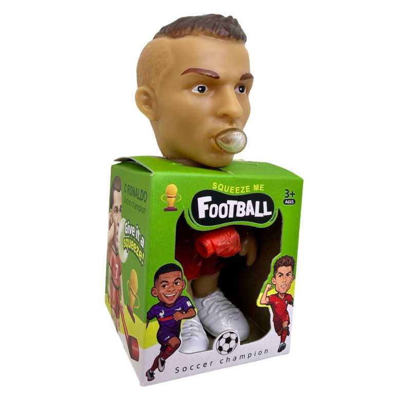 Figurina fotbalist Cristiano Ronaldo antistres cu bula de mestecat Football squeeze jucarie haioasa