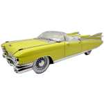 Macheta Cadillac Eldorado Cabrio galben 1:24 replica metal lumini si sunete usi capota portbagaj deschise