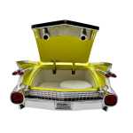 Macheta Cadillac Eldorado Cabrio galben 1:24 replica metal lumini si sunete usi capota portbagaj deschise - imagine 14