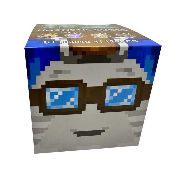 Set cuburi magnetice tip Minecraft 100 piese cutie fata cu ochelari cu figurine