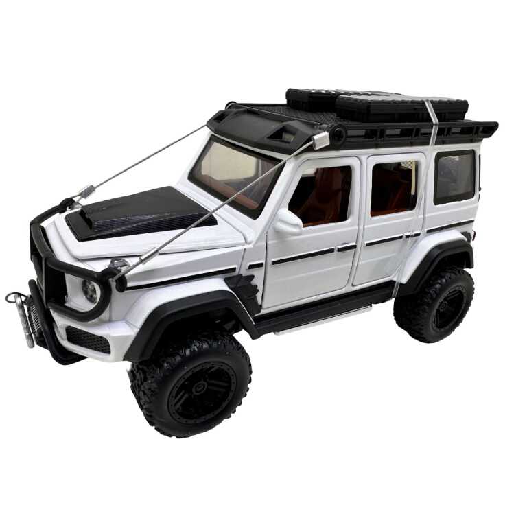 Macheta Mercedes G class alb 4x4 scara 1:32 off road usi capota deschise sunete si lumini