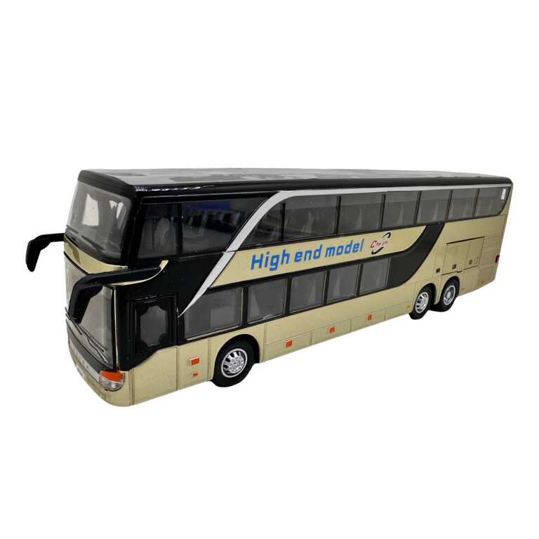 Macheta metal Autobuz Setra auriu etajat 1:32 model autocar turistic cu usi si compartimente deschise sunet si lumini