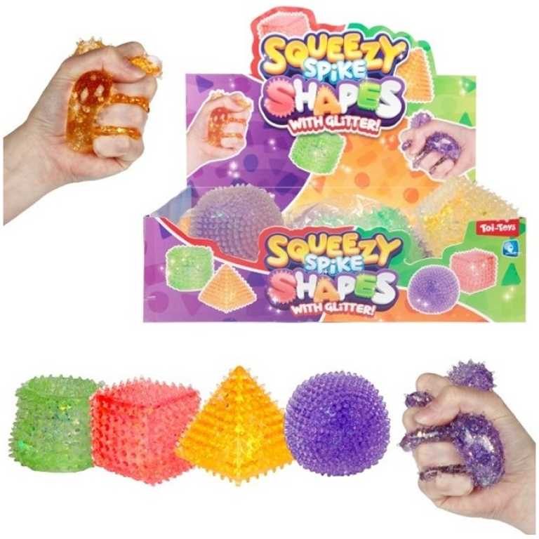Jucarie antistres Squeezy Spike Forme Geometrice cu sclipici si tepi senzoriali