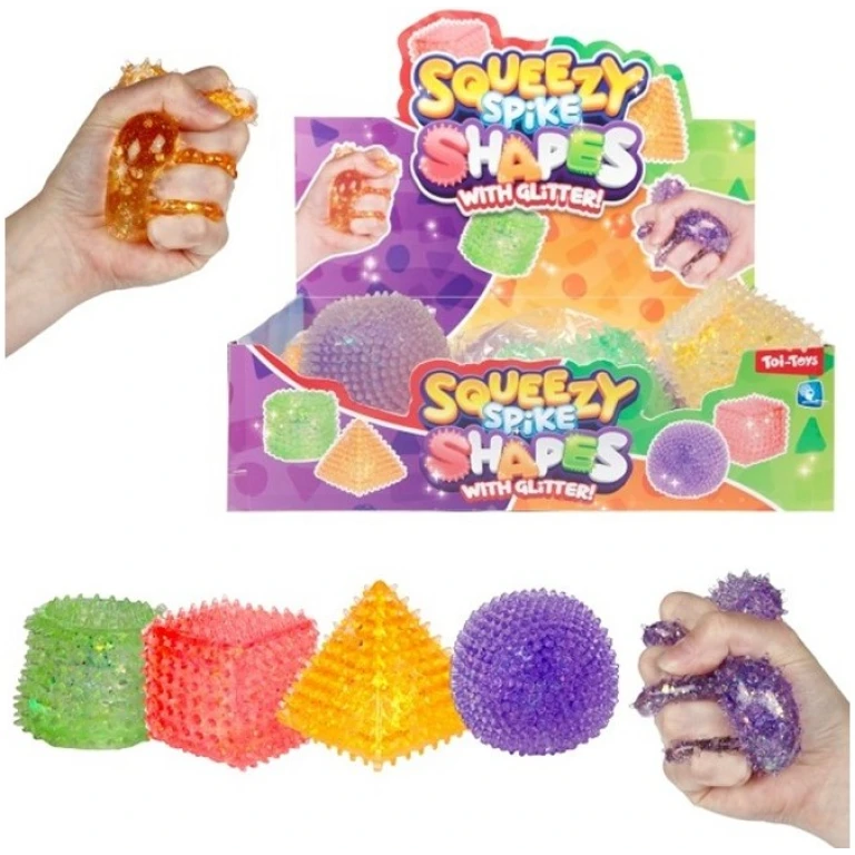 Jucarie antistres Squeezy Spike Forme Geometrice cu sclipici si tepi senzoriali